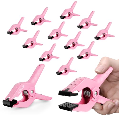 EMART 12 Pack Heavy Duty Spring Clamps 4.5 Inch Professional Plastic Backdrop Clips for Photography Studio, Background Stand, Woodworking, Crafts, Tarp-Pink - color: Pink and Black, size: 4.5inch