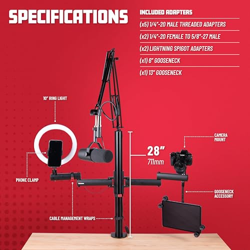 Gator Frameworks ID Series All-in-One Content Creator Tree with Light, Mic & Camera Attachments, Accessory Extentions Available (GFW-ID-CREATORTREE)