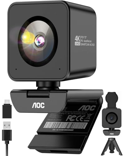 AOC 4K Webcam for PC with Sony Sensor, 1080P 60FPS Streaming Camera with PDAF Autofocus, Privacy Cover, Plug & Play Computer Camera 75° FOV for Zoom/Mac/Switch 2, Includes Tripod & USB A-C Adapter