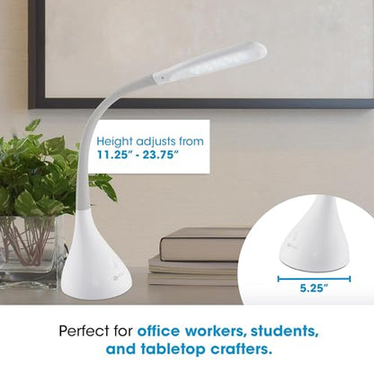 OttLite Creative Curves LED Desk Lamp with USB Port, White/Grey | ClearSun LEDs Reduce Eyestrain | 4 Brightness Settings | Adjustable Flexible Neck | 11.25 to 23.75 inches - color: White/Grey