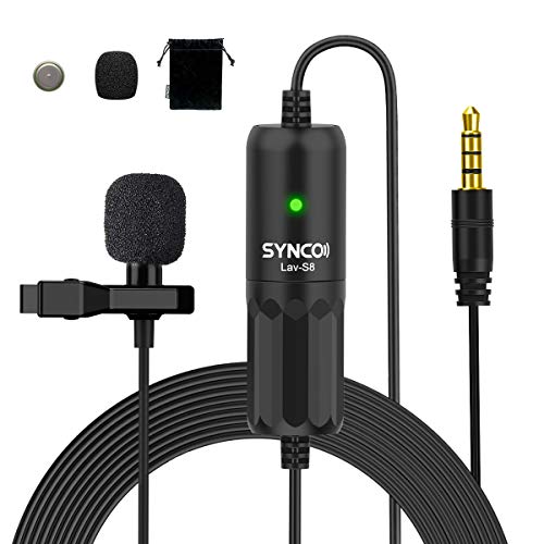 Lavalier Microphone, Wired Clip On Lavalier Lapel Microphone with 8M Cable, Omnidirectional Recording Microphone with Noise Reduction, 3.5mm for iPhone Camera Video Interview