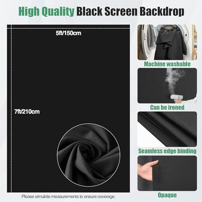 Black Backdrop Kit, 5×7ft Portable Black Photo Background with Adjustable T-Shaped Stand, 5 Clamps, Carrying Bag for Parties, Streaming, Photography, Zoom, Gaming, Video Studio - color: black