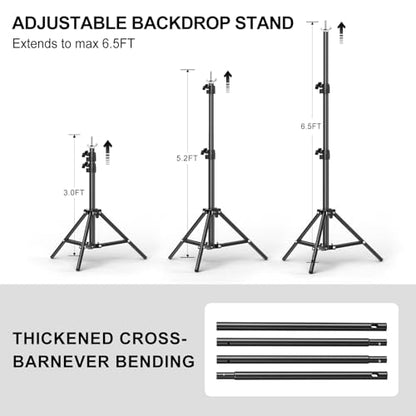 Backdrop Stand 6.5 x 6.5 FT, Adjustable Photography Backdrop Support System Kit with 4 Clamps and Carrying Bag for Parties, Wedding, Photography, Festival Decoration