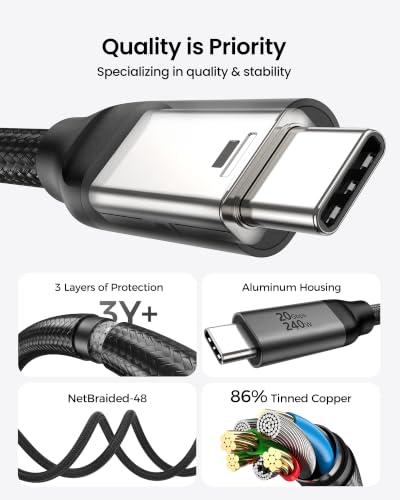 Silkland USB C Monitor Display Cable 6.6FT [4K@144Hz/60Hz 8K@30Hz], USB C 3.2 Gen 2x2 Video Cable, 20Gbps Data Transfer, 240W PD Fast Charge, Compatible with iPhone 16, MacBook Pro, iPad - size: 6.6 Feet