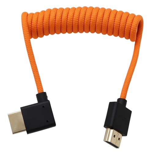 Right Angle HDMI 8K 4K Cable for Sony FX30 FX6 A9M3 A1 A7RV A7IV, Lumix G9 GH5M2 GH7 S1R, Nikon Z6III, Canon C70 R5II, FEELWORLD Portkeys LH7P LH5H, ATOMOS Ninja V, Orange Braided Coiled - color: Orange, size: Right Angle to Straight