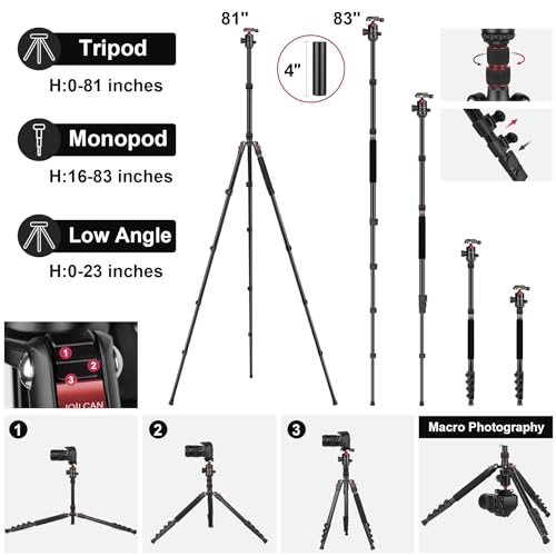 JOILCAN Tripod for Camera, 81" Aluminum Camera Tripod Monopod for DSLR, Heavy Duty Travel Tripods for Spotting Scope Binoculars Laser Level, Payload 35Lb - color: Rose
