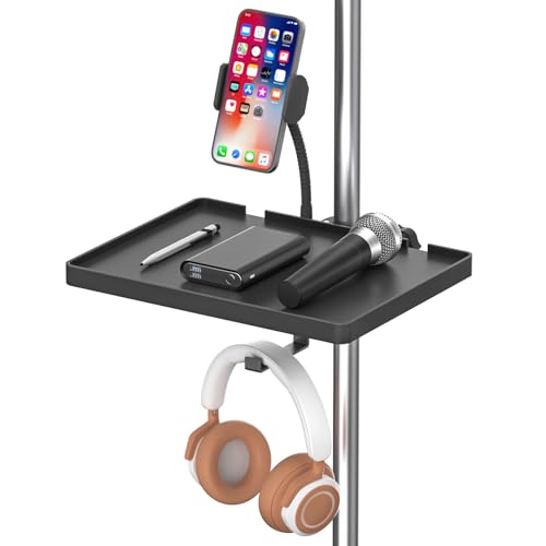Functional Microphone Stand Tray with Adjustable Mic Stand Phone Holder - 8.7"x6.5" Mic Stand Tray Shelf Clamp-On Music Stand Accessory for Live Streaming Karaoke Recording - size: Plastic Small Tray