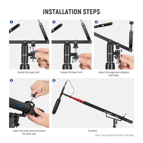 NEEWER Mic Boom Pole Support Holder with 5/8" Stud for Light Stand Boom Arm C Stand, Metal Nonslip DSLR Video Microphone Shotgun Mount Adapter, -15°/+30° Tilt, Max Load: 17.6lb/8kg, CM-NA-2 - style: CM-NA-2