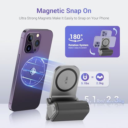 Phone Camera Grip with Remote for MagSafe iPhone 17 16 15 Pro Max | Magnetic snap-on grip, BT remote. 1/4" thread for tripod(NOT Included). for iPhone 17 Pro MagSafe travel Vlog Video Shooting - color: Magsafe Phone Grip-Gray