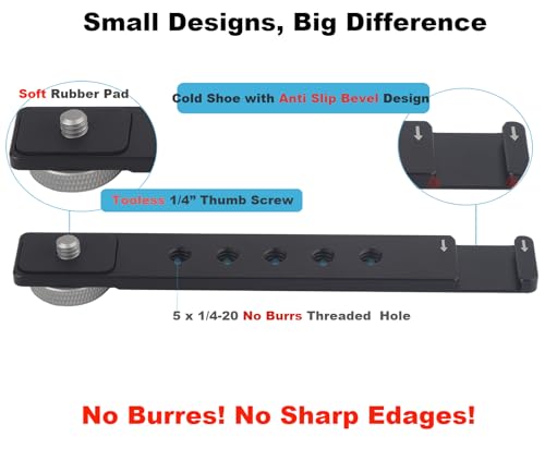 1/4 Cold Shoe Camera Extension Bracket for DJI Pocket 3, Hot Shoe Extension Camera Flash Bracket for Light, Mic, Compatible with Sony A6500 A6400 6300 6000, Aluminum-5.5" Long