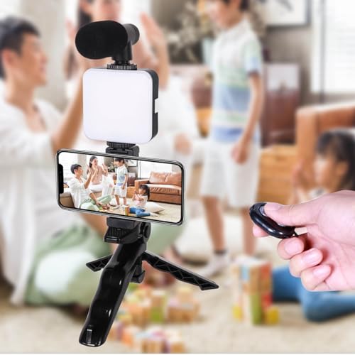 Phone Live Streaming Kit, Kit with Fill and Microphone, Smartphone Video Rig Kit for TikTok Instagram, Includes Phone Cage Handheld Tripod