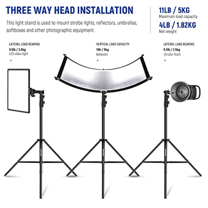 NEEWER 9.2ft/2.8m Air Cushioned Light Stand, Heavy Duty Metal Photography Tripod Stand with 1/4" to 3/8" Reversible Spigot, 3 Way Mounting Interface & Metal Locking Knobs, Max Load 5.5lb/2.5kg - size: 280cm