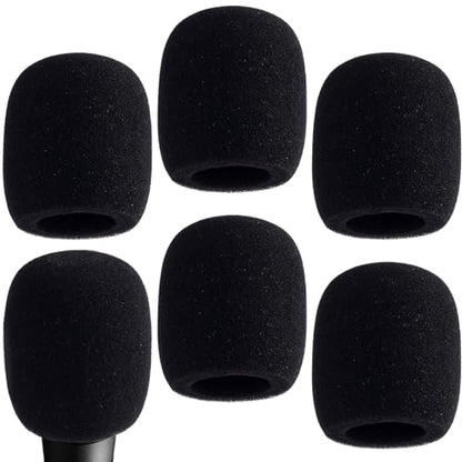 PAGOW 6 Pcs Microphone Cover, High Density Thickened Microphone Windscreens, Foam Mic covers for Most Standard Handheld Microphone (Black)