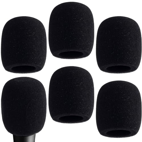 PAGOW 6 Pcs Microphone Cover, High Density Thickened Microphone Windscreens, Foam Mic covers for Most Standard Handheld Microphone (Black)