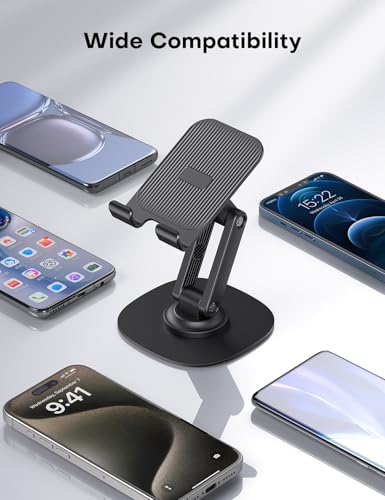 OMOTON Cell Phone Stand for Desk, 2 Pack Adjustable Foldable Phone Holder, 360 Swivel Mobile Stand Fit for iPhone 17 16 15 14 13 Pro Max and All Smart Phones, Black & White - color: Black & White