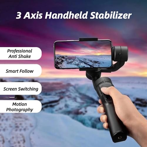 3 Axis Handheld Gimbal Stabilizer for Smartphone, S5 Foldable Phone Video Stabilizer with Face Tracking, Anti-Shake, 12H Battery, for iPhone Android