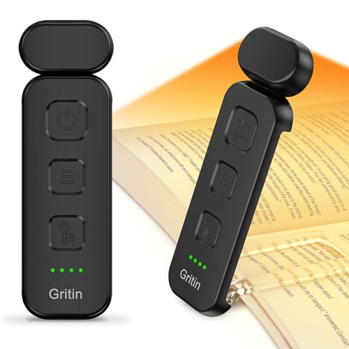 Gritin Reading Light, Rechargeable Book Light for Reading in Bed | Eye Caring 3 Color Temperatures, 5-Level Dimmable Brightness, Long Lasting,Compact Size Clip on Book Lamp for Bookworms-Black - color: Black