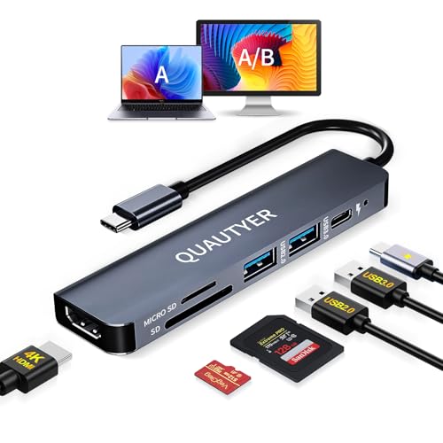 USB C Hub Multiport Adapter Dongle for MacBook Air 6 in 1 USB C to HDMI Multiport Adapter with 4K HDMI, 100W PD, USB 3.0, SD/TF Card Reader MacBook hdmi Adapter for MacBook Air/Pro, iPad, Dell XPS