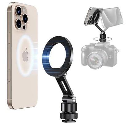 elitehood Magsafe Phone Tripod Mount Adapter with 360° Rotatable Cold Shoe & 1/4” Screw, Magnetic Camera Phone Mount, Aluminum iPhone Holder for Tripod Camera Video Recording Live Streaming Vlogging - style: Rotatable Cold Shoe Base
