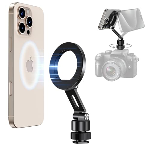 elitehood Magsafe Phone Tripod Mount Adapter with 360° Rotatable Cold Shoe & 1/4” Screw, Magnetic Camera Phone Mount, Aluminum iPhone Holder for Tripod Camera Video Recording Live Streaming Vlogging - style: Rotatable Cold Shoe Base