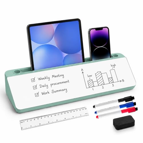 Desktop Whiteboard, Glass Dry Erase Board, Desk Board Buddy,Computer Keyboard Stand,Desk Whiteboard Organizer for Home,Office,School Supplies(Green) - color: Green