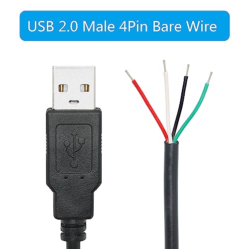 2Pcs Short USB A Male 4 Pin Bare Wire 11inch,USB 5V/2A 4 Pin Pigtail Open End Power and Data Cable,for USB Equipment Installed or Replacement Repair DIY Cable - style: USB A Male - 2Pcs