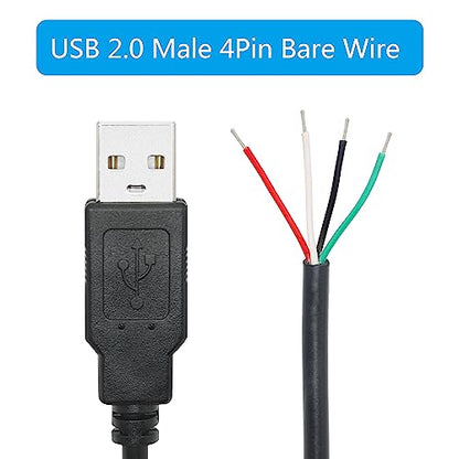 2Pcs Short USB A Male 4 Pin Bare Wire 11inch,USB 5V/2A 4 Pin Pigtail Open End Power and Data Cable,for USB Equipment Installed or Replacement Repair DIY Cable - style: USB A Male - 2Pcs