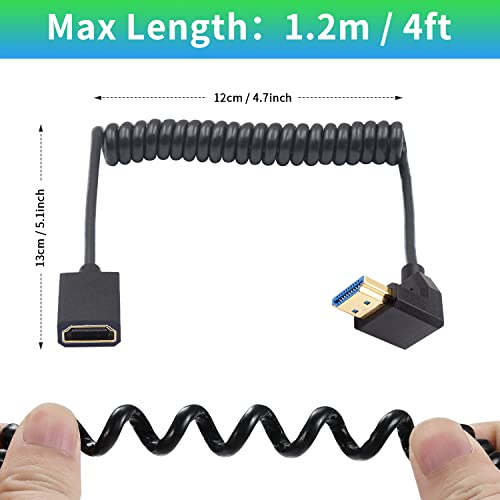 Duttek 8K Coiled HDMI Extension Cable, Down Angled 90 Degree HDMI Male to Female Coiled Cable 48Gbps, 90 Degree HDMI Extension Cable with 8K 60Hz Video and 3D HDR for TV, HDTV Laptop PC 4FT/1.2M - style: Down Angle HDMI Male to Female