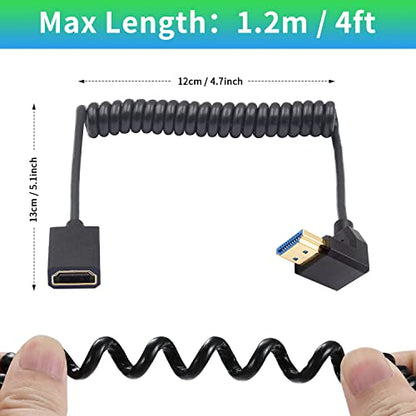 Duttek 8K Coiled HDMI Extension Cable, Down Angled 90 Degree HDMI Male to Female Coiled Cable 48Gbps, 90 Degree HDMI Extension Cable with 8K 60Hz Video and 3D HDR for TV, HDTV Laptop PC 4FT/1.2M - style: Down Angle HDMI Male to Female