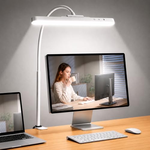 ShineTech Rechargeable LED Desk Lamp for Home Office, Magnetic Cordless Clip On Desk Light with Clamp, 3 Color Modes & Stepless Dimming, Eye-Caring Gooseneck Lamp for Reading, Study, White