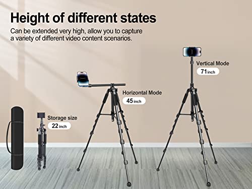 Elitehood iPhone Tripod for Overhead Video Recording [Heavy Duty & Ultra-Stable], 25in Horizontal Long Extendable Boom, 360° Rotation iPhone Tripod Stand with Remote, Vertical 71" Tall Phone Stand - size: 45in