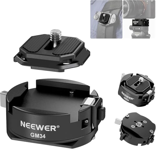 NEEWER GM34 Camera Quick Release Plate Kit, Quick Switch Auto Lock Square QR Mount Plate with Arca Type Clamp Base, Compatible with Arca Swiss Camera Clip, Max Load 11lb/5kg