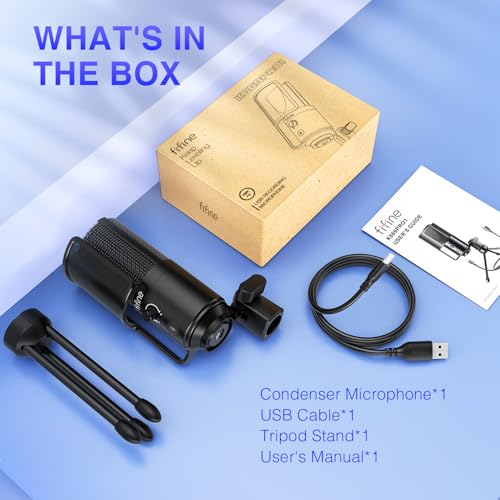 FIFINE Podcast Recording Microphone, PC USB Condenser Microphone for Streaming Vocal Music, Computer Desktop Mic with Mute Button for Windows/Mac OS-K669PRO1