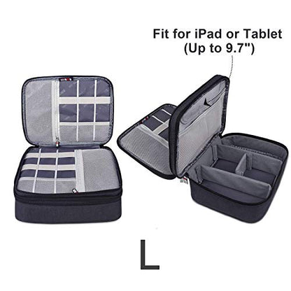 BUBM 3pcs Double Layer Electronic Organizer, Travel Gadgets Bag for Cables, External Flash Drive, Mouse, Memory Card, Power Bank and More, Compact and Multi-purpose, Black | Double Layer Travel Gadgets Carry Bag for Cables, External Flash Drive, Mouse, Me