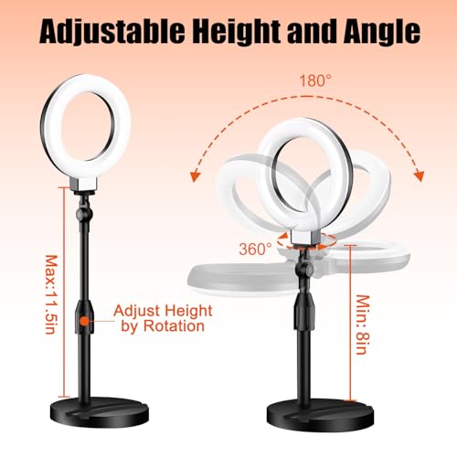 Desk Ring Light with Stand, Video Conference Lighting with Clip, Ring Light for Phone, Travel Selfie Light for Makeup, Live Streaming, Video, Photography