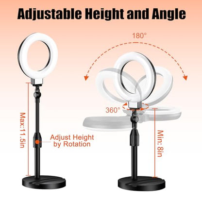 Desk Ring Light with Stand, Video Conference Lighting with Clip, Ring Light for Phone, Travel Selfie Light for Makeup, Live Streaming, Video, Photography