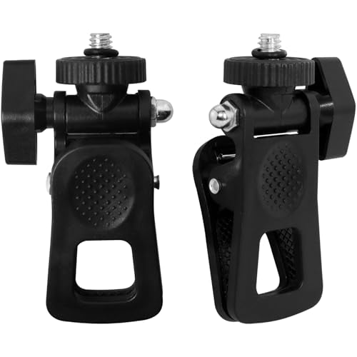 2PCS Fill Light Clip Camera Mount Clamp Selfie Light Clip Mount Holder with 1/4 Screw Universal Connector for Tripod Tablet Laptop Smartphone Video Live Stream 120 Degree Rotatable Black