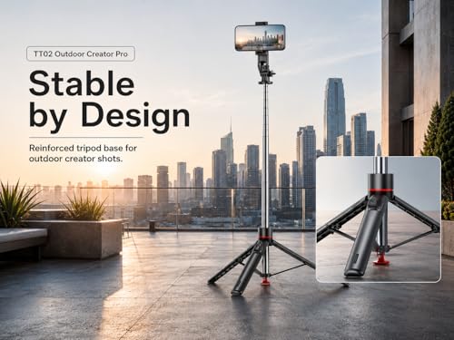 Outdoor Creator Tripod Pro for iPhone, 70 Inch | Auto pop open tall creator tripod with magnetic remote, 1/4 mount and stable base for outdoor vlogging