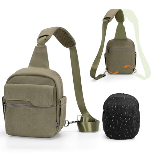 Cwatcun Camera Sling Bag Compact Small Camera Case, Waterproof Canvas Crossbody Camera Bag with Rain Cover, Travel Photography Bag for Canon Nikon Sony Fuji DSLR/SLR/Mirrorless Cameras, Lens, Green - color: Green, size: Small