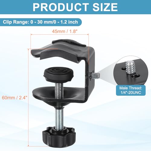 PATIKIL Metal Universal C-Clamp, Heavy Duty g Clamp Base with 1/4" Male Thread 0-30 mm Clamping Range Stand Mounting Accessory Cabinet for Camera Desktop Mount Holder Tube, Black