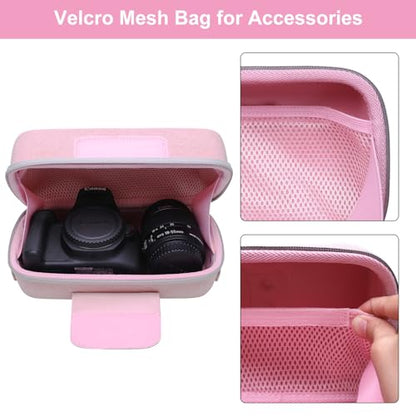 LTGEM Camera Case for Canon EOS Rebel T7 / R50 / R100 / R50 V / T6 / R8 / R10 / RP / SL3 / R5 / T100 DSLR SLR Camera and 18-55mm/18-45mm Lens with Shoulder Strap, Pink - color: Pink