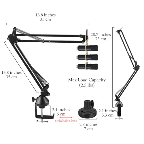 GEEKRIA for Creators Microphone Boom Arm Compatible with TONOR TC-777, TC30, TC20, TC-2030 Suspension Stand Desk Mount with Table Flange Adapter