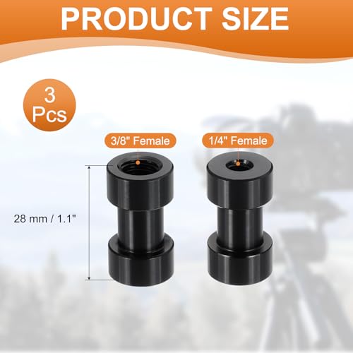 PATIKIL Camera Spigot Screws Converter 1/4" to 3/8" Female to Female, 3 Pack Tripod Screws Adapter Spigot Stud for Light Stand Hot Shoe Cold Shoe Adapter Ball Head Flash, Black