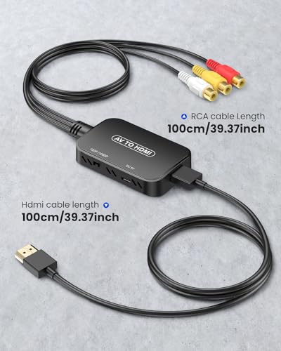 RCA to HDMI Adapter,Viagkiki AV Converter,RCA Female to HDMI Converter Composite Audio Video Converter for PS1, PS2, PS3, STB, Xbox, VHS, VCR,Black-Ray DVD Players(Cable Included) - color: Black