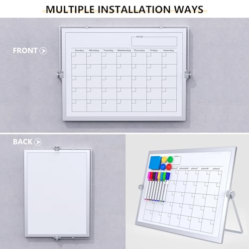 Dry Erase White Board, 16X12IN Magnetic Desktop Whiteboard Calendar with Stand, 8 Markers, 4 Magnets, 1 Eraser, Portable Double-Sided White Board Easel for Kids Memo to Do List Desk - size: 12"W x 16"H