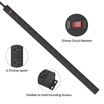 HHSOET Metal Wall Mount Power Strip, Mountable Power Outlet, Aluminum Alloy Mount Power Socket with Switch, 10 FT SJT 3/C 14AWG Power Cord, 15A 125V 1875W (16 Outlet) Black - size: 10 ft, style: 16 Outlets