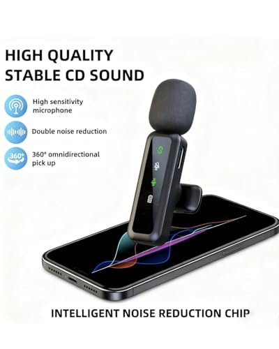 3 IN 1 Wireless Lavalier Microphones for iPhone/Android/Camera Devices(Lightning/USBC/3.5 mm Jack), 2 Pack Mini LED Display Lapel Mic with Mute/Reverb/Noise Reduction for Video Recording Vlogging