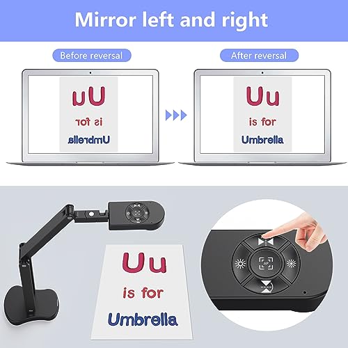 THUSTAR 8MP Document Camera & Webcam 4K with Dual Microphones, USB Visualiser A3-Size, 3-Level LED Lights, Image Invert Function, Fold, for Live Demo, Distance Education -Windows, macOS and Chrome OS