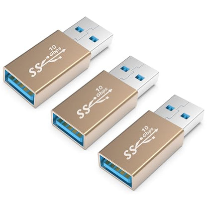 3Pack USB Coupler Male to Female USB 3.0 Type A Adapter Superspeed 10Gbps USB Port Extension Connector Bridge Compatible with Laptop Computer Hard Drive Printer Camera, Gold - style: male to female usb