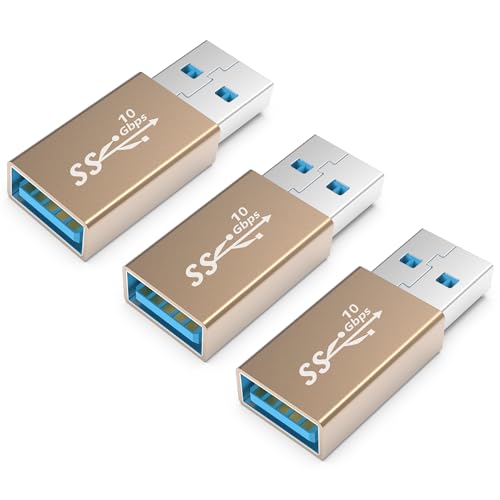 3Pack USB Coupler Male to Female USB 3.0 Type A Adapter Superspeed 10Gbps USB Port Extension Connector Bridge Compatible with Laptop Computer Hard Drive Printer Camera, Gold - style: male to female usb